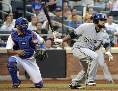 Milwaukee's Prince Fielder hit a three-run homer Saturday in an 11-9 win over the Mets.