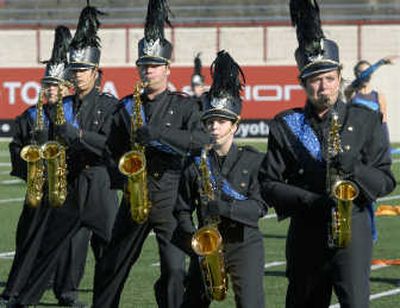 
Members of the Central Valley High School Marching Band perform during the Pacific Northwest marching Band Championships on Saturday at Joe Albi Stadium. 
 (Photos by DAN PELLE / The Spokesman-Review)