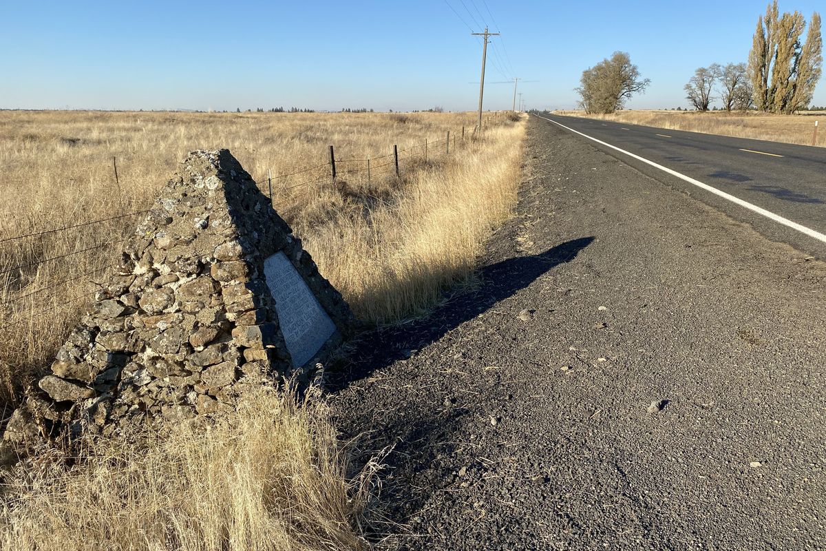 Mullan Road historical road marker nearTurnbull, Wash.  (James Hanlon/The Spokesman-Revie)