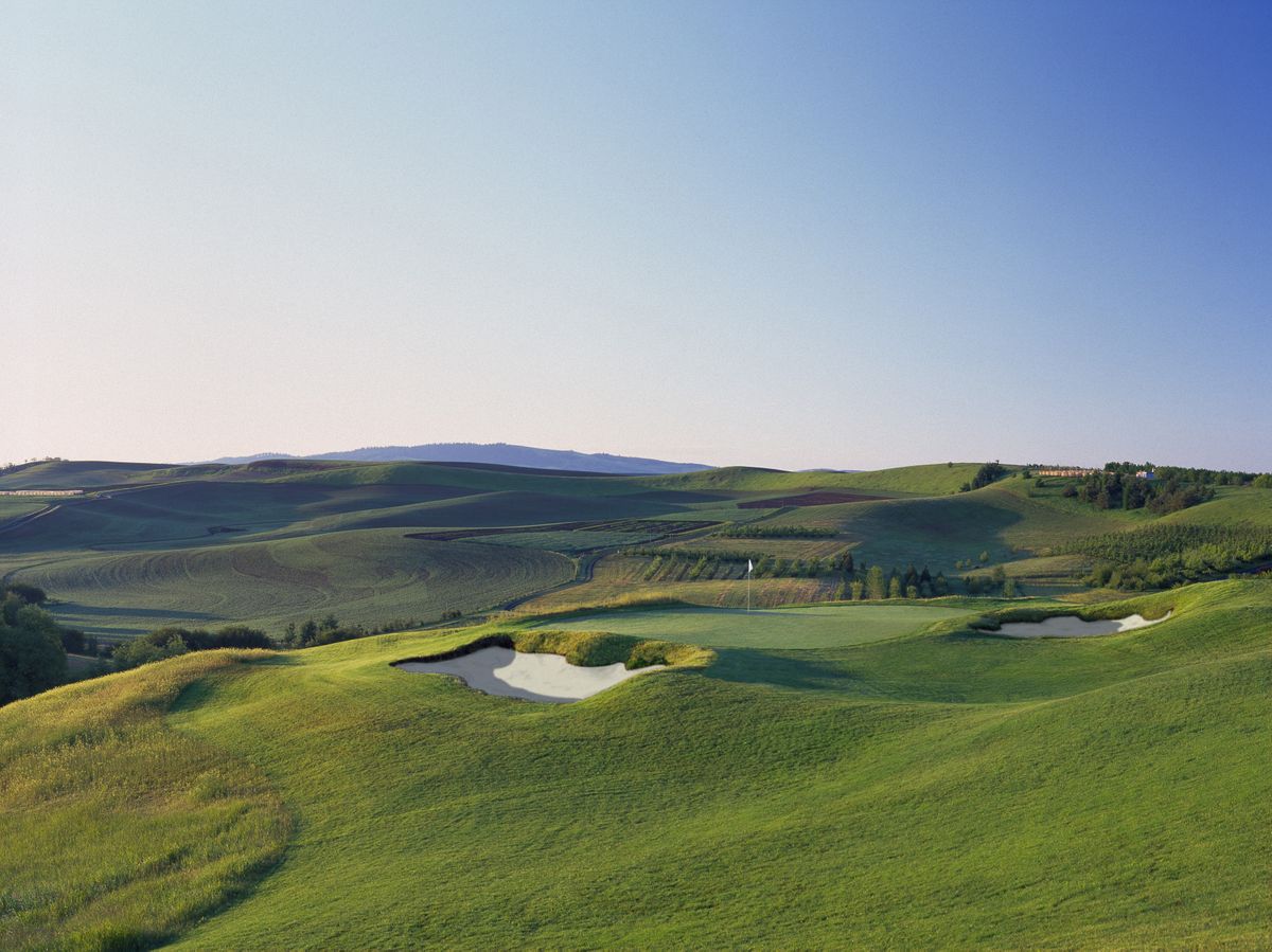 The par-3 16th hole is protected by a pair of bunkers.Courtesy of Palouse Ridge (Rob Perry Photography Courtesy of Palouse Ridge / The Spokesman-Review)