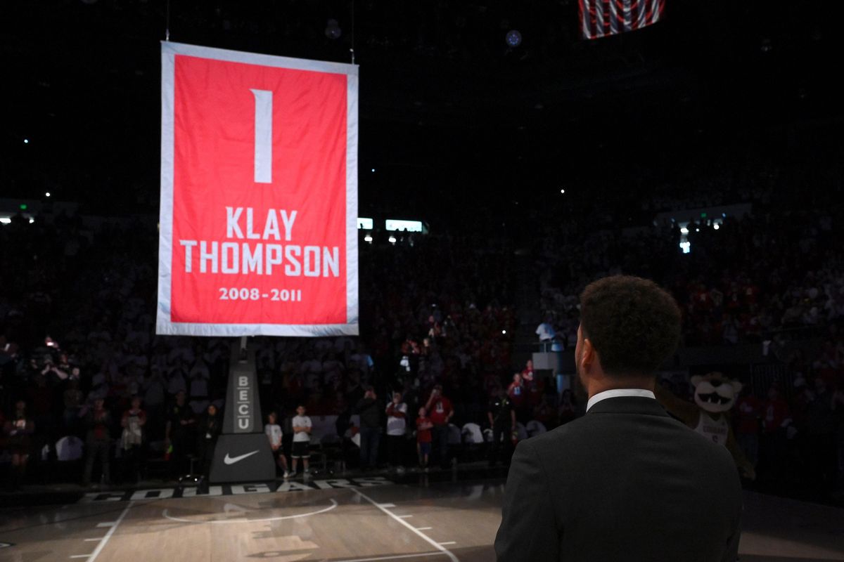 Male Cougars Klay Thompson Red US Flag Jersey in 2023