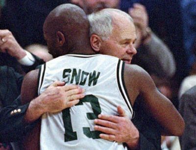 
In 1995, as Michigan State's coach, Jud Heathcote hugs Eric Snow near the end of a game against Wisconsin. Former West Valley High School coach Heathcote will return to the school for Wednesday night's alumni game. 
 (File/Associated Press / The Spokesman-Review)