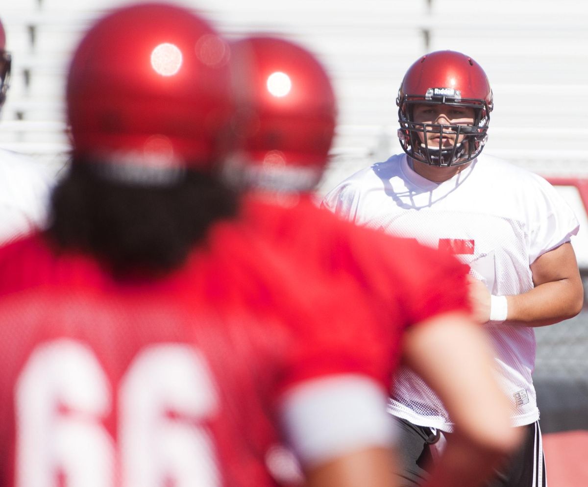 Redshirt freshman Tristen Taylor, tops the depth chart at left tackle for Eastern Washington. (Tyler Tjomsland / The Spokesman-Review)