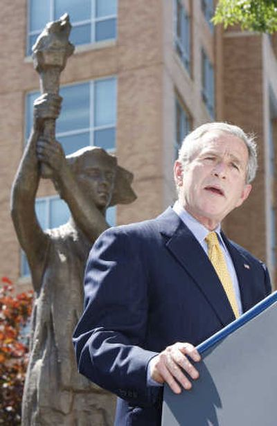 President Bush speaks Tuesday at the dedication of the Victims of Communism Memorial in Washington on Tuesday. 
 (Associated Press / The Spokesman-Review)