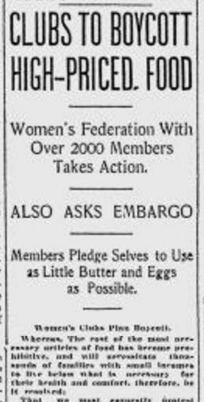 The Spokane Federation of Women’s Organizations, representing over 2,000 clubwomen, resolved on a boycott of high-priced groceries, The Spokesman-Review reported on Dec. 8, 1916. (SR)