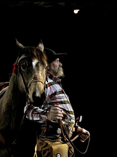 Bat Masterson, a longtime Athol horse trainer, stands with his horse Buckwheat on Jan.  9. He and his daughter Shanda recently won their divisions at the World Championship of cowboy mounted shooting.  (Kathy Plonka / The Spokesman-Review)