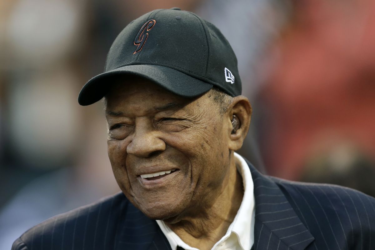Baseball legend Willie Mays smiles prior to a game between the New York Mets and the San Francisco Giants in San Francisco, in this Friday, Aug. 19, 2016, photo. On Thursday, May 6, 2021, Mays turns 90.  (Associated Press)
