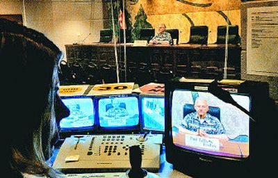 
 Mayor Clay Larkin speaks during a taping of 