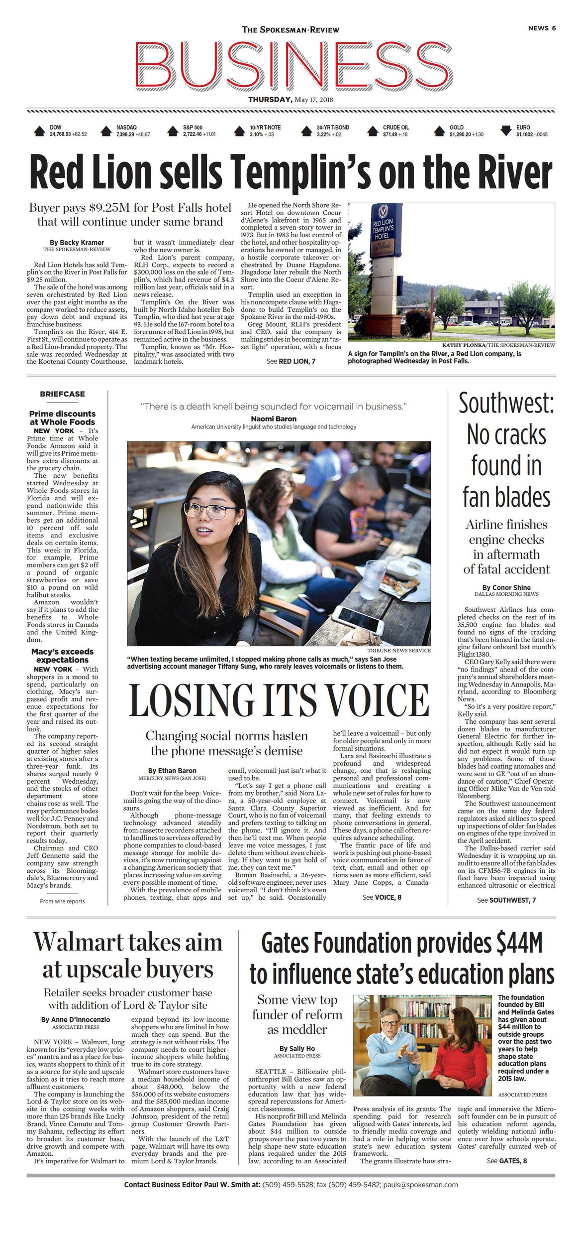 Front Page for May 17, 2018 The SpokesmanReview