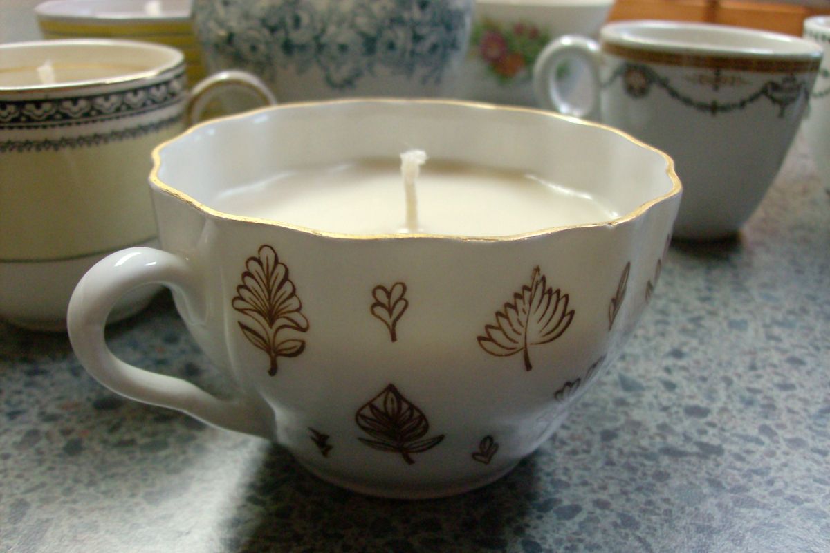 Candles poured in thrift-store teacups are easier than they seem. (Maggie Bullock)