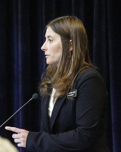 Rep. Heather Scott, R-Blanchard, speaks out against child support enforcement legislation in the House on Monday (AP / Otto Kitsinger)