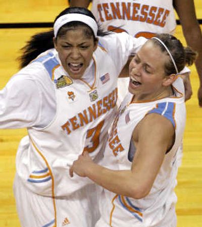 
Tennessee's Candace Parker, left, and Angie Bjorklund celebrate.Associated Press
 (Associated Press / The Spokesman-Review)