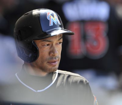 Miami’s deep, talented outfield has kept Ichiro Suzuki in the role of spectator recently. (Paul Beaty / Associated Press)