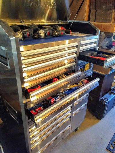 A rolling double-decker tool cabinet is a great way to wrangle hand tools. (Tim Carter)