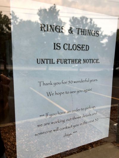 A closed sign is posted on Sept. 15 at the office of Rings & Things, 1011 E. Second Ave., in Spokane.  (TOM CLOUSE/THE SPOKESMAN-REVIEW)