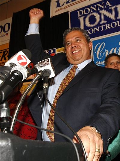 Idaho Education Superintendent Tom Luna gives his victory speech at the Republican Party Election Headquarters held at a hotel in Boise, Idaho on Tuesday, Nov. 2, 2010. (AP Photo / Matt Cilley)