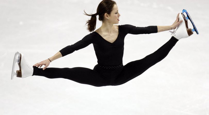 Sasha Cohen practices during a warmup session for the ladies short program at the U.S. Figure Skating Championships in Spokane, Wash., on Thursday, Jan. 21, 2010. (Associated Press)