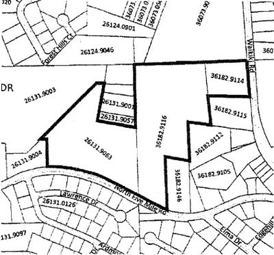 A map showing where developer Harley Douglass hopes to build apartment buildings near Whitworth University. (Spokane County Building and Planning)