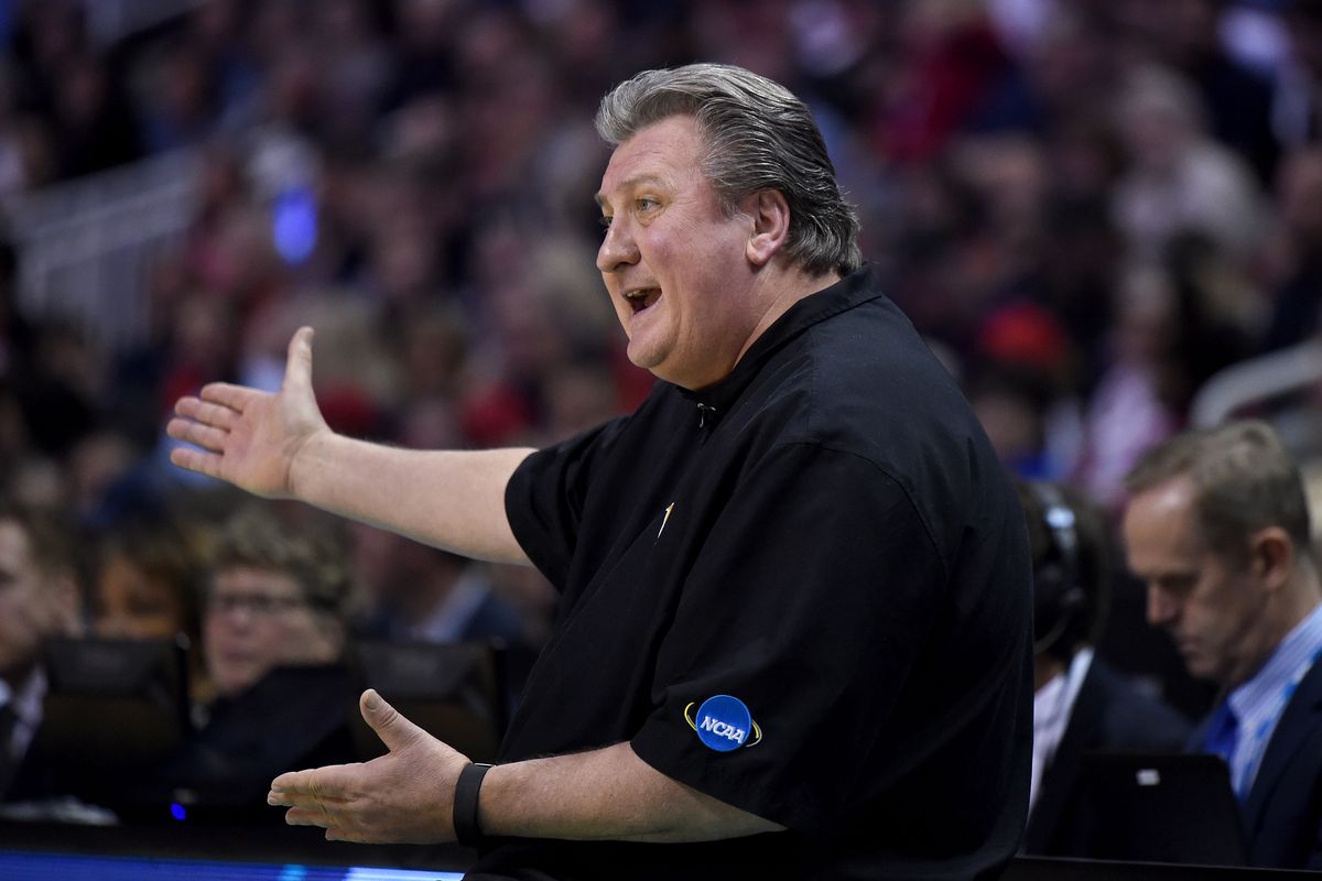 WVU coach Bob Huggins is not happy with officiating during a 2017 NCAA Tourney game.  (By Colin Mulvany / The Spokesman-Review)