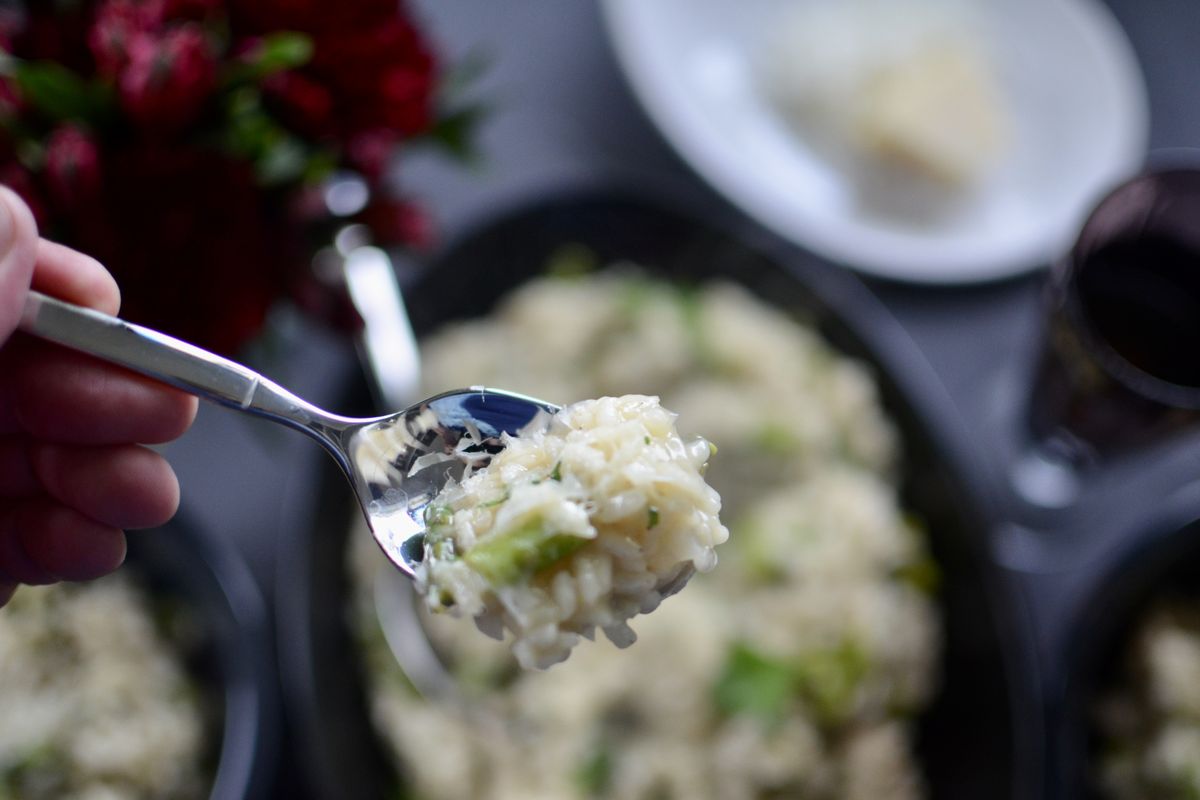 Risotto is a classic Northern Italian rice dish that highlights one ingredient – in this recipe, it’s asparagus – but the rice is always the star.  (Ricky Webster/For The Spokesman-Review)