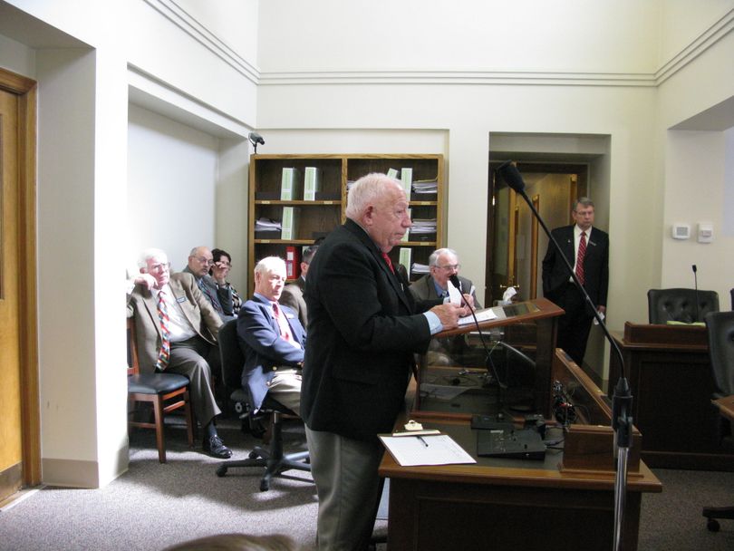 Rep. Frank Henderson, R-Post Falls, proposes legislation to add three miles to the south end of the Garwood-to-Sagle project on U.S. Highway 95, to eliminate a remaining two-lane stretch between two stretches of four-lane highway. The Ways & Means Committee agreed Thursday to introduce his bill. (Betsy Russell / The Spokesman-Review)