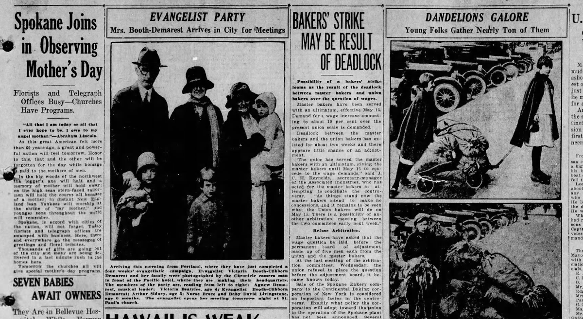 Viola and Mary Riley were pictured in the Spokane Daily Chronicle on May 9, 1925 bringing a large load of dandelions to a participate in a contest of the Spokane Advertising Club to pull up the most dandelion. Lester Chapman, 12, was crowned as the “champion dandelion digger of Spokane,” the newspaper reported. (Spokesman-Review archives)
