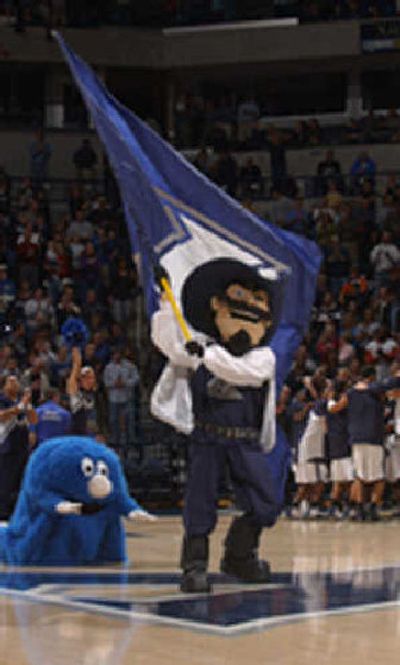 
Xavier's mascots: D'Artagnan and the Blue Blob 
 (The Spokesman-Review)