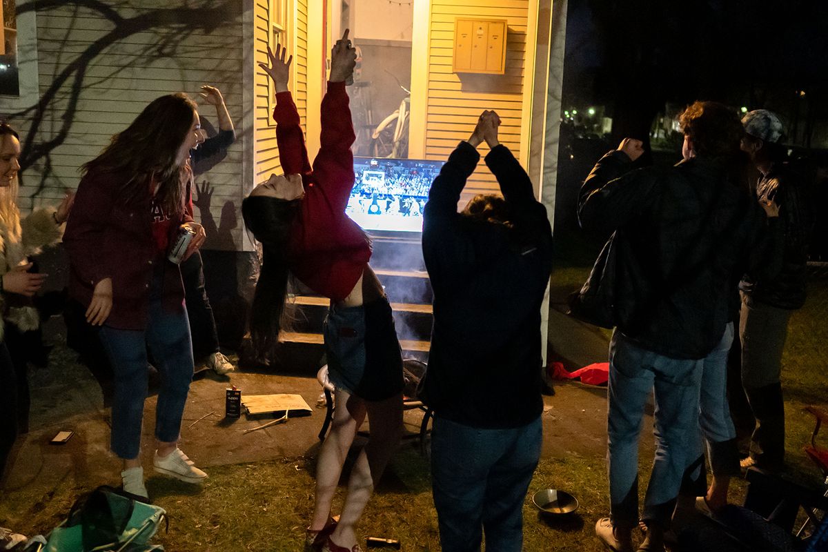 At a house party on East Mission Street, Gonzaga students go wild after the Zags defeated UCLA.  (COLIN MULVANY/THE SPOKESMAN-REVIEW)