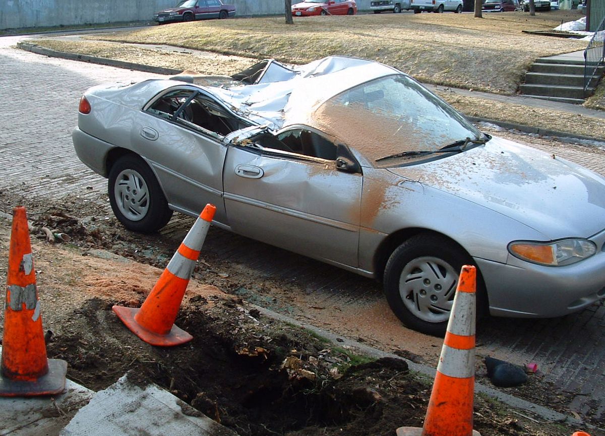 A falling tree on the South Hill totaled this parked vehicle owned by Erin Shiley. Special to  (Ryan Lancaster Special to / The Spokesman-Review)