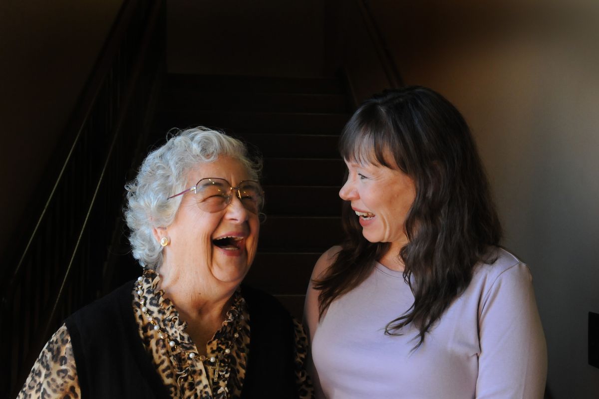 Betty Cook, left, visits with Elinor Foltz of the Twilight Wish Foundation last month. Cook was the first recipient of a wish granted by the Pacific Northwest chapter. (Jesse Tinsley)