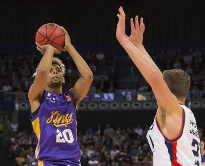 In this Oct. 13, 2018 file photo, Brian Bowen of the Kings shoots during the Round 1 NBL match between the Sydney Kings and Adelaide 36ers at Qudos Bank Arena in Sydney. (Craig Golding / AAP Image via AP)