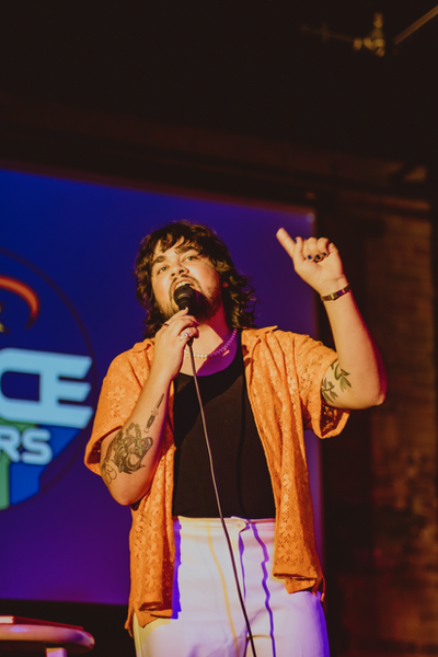 Adam Swensen takes the stage at Space Queers. Swensen is host to the sold-out Religious Traumedy this weekend at the Chameleon.  (Courtesy)