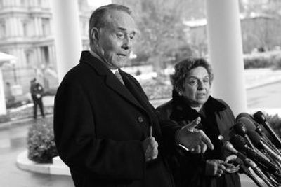 
Former Sen. Bob Dole, left, and former Health and Human Services Secretary Donna Shalala, seen Wednesday  outside the White House,  will co-chair  a presidential commission on the care of wounded service members. 
 (Associated Press / The Spokesman-Review)