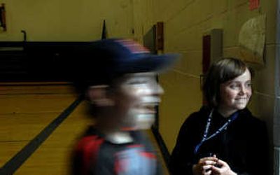 
Skyway Elementary fourth-grader Natalie Carroll was the PE teacher during classes on Wednesday. 
 (Kathy Plonka / The Spokesman-Review)