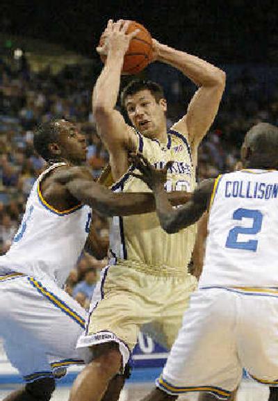 
UW big men Jon Brockman (above) and Spencer Hawes were consistently double-teamed. 
 (Associated Press / The Spokesman-Review)