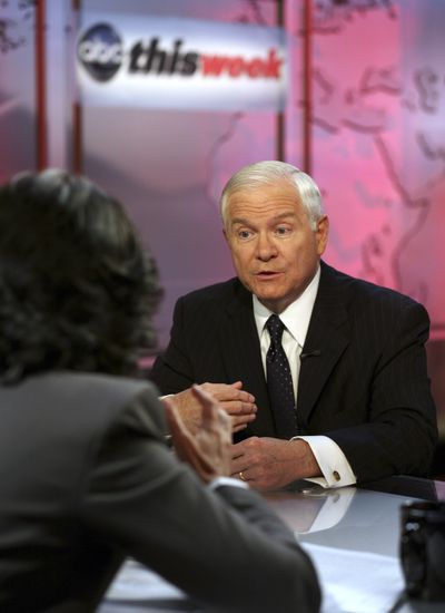 Defense Secretary Robert Gates is interviewed for “This Week” in this photo released by ABC.  (Associated Press)