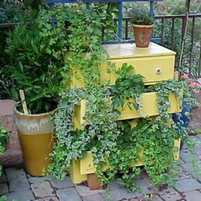 Think Outside the Container: Instead of shuffling old furniture into the basement, let it see the light of day in the garden. (Yvonne Savio)