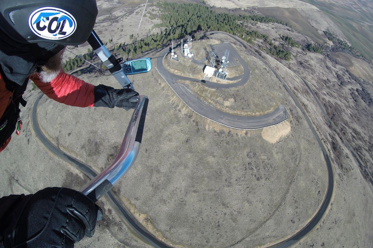 Steve Baran pilots his hang glider near Steptoe Butte, Saturday, Feb. 10, 2018. (Steve Baran / Courtesy)