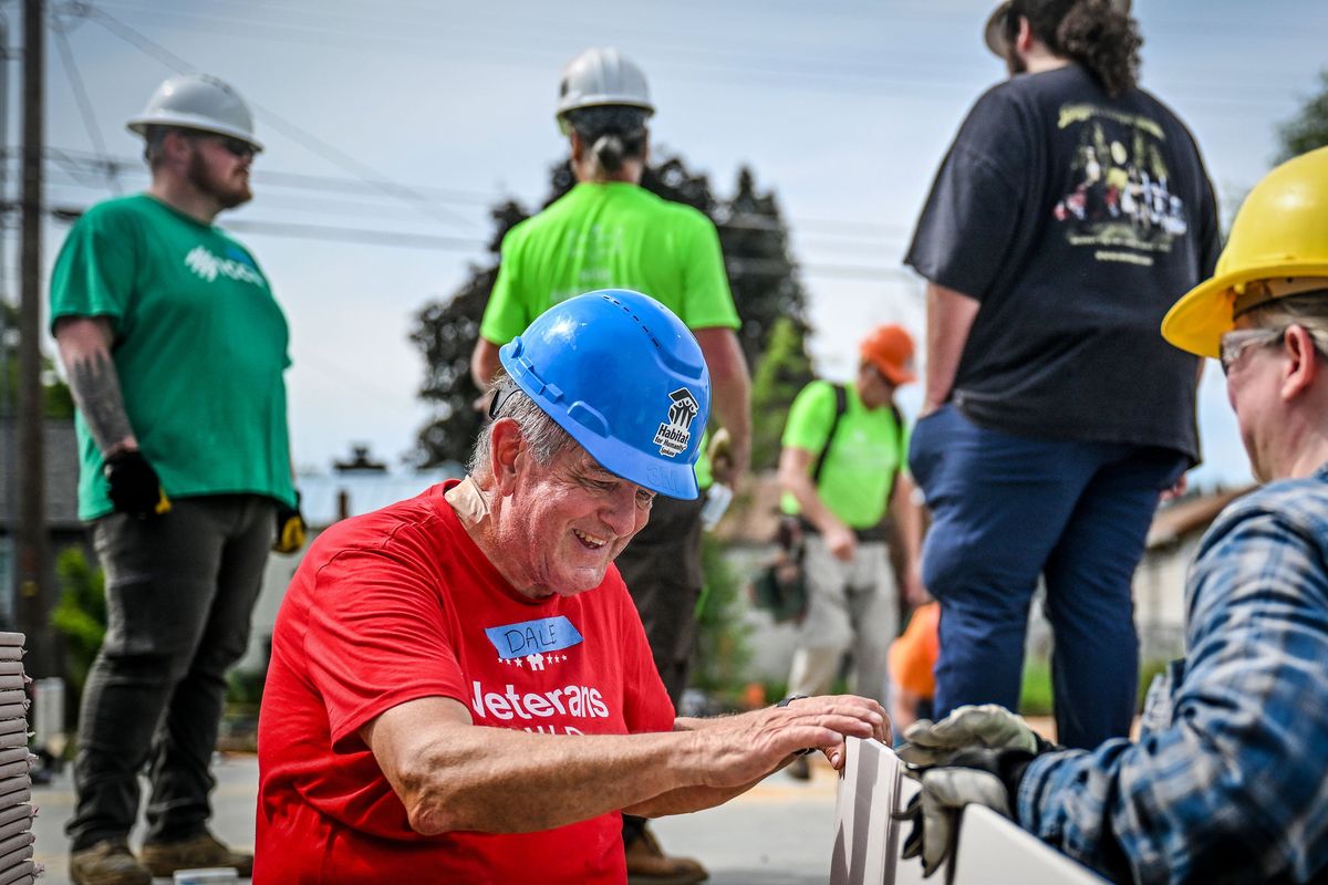 Deer Park resident Dale Clark volunteers for Habitat for Humanity during its annual Blitz Build on Wednesday in Spokane Valley. (Kathy Plonka/The Spokesman-Revie)