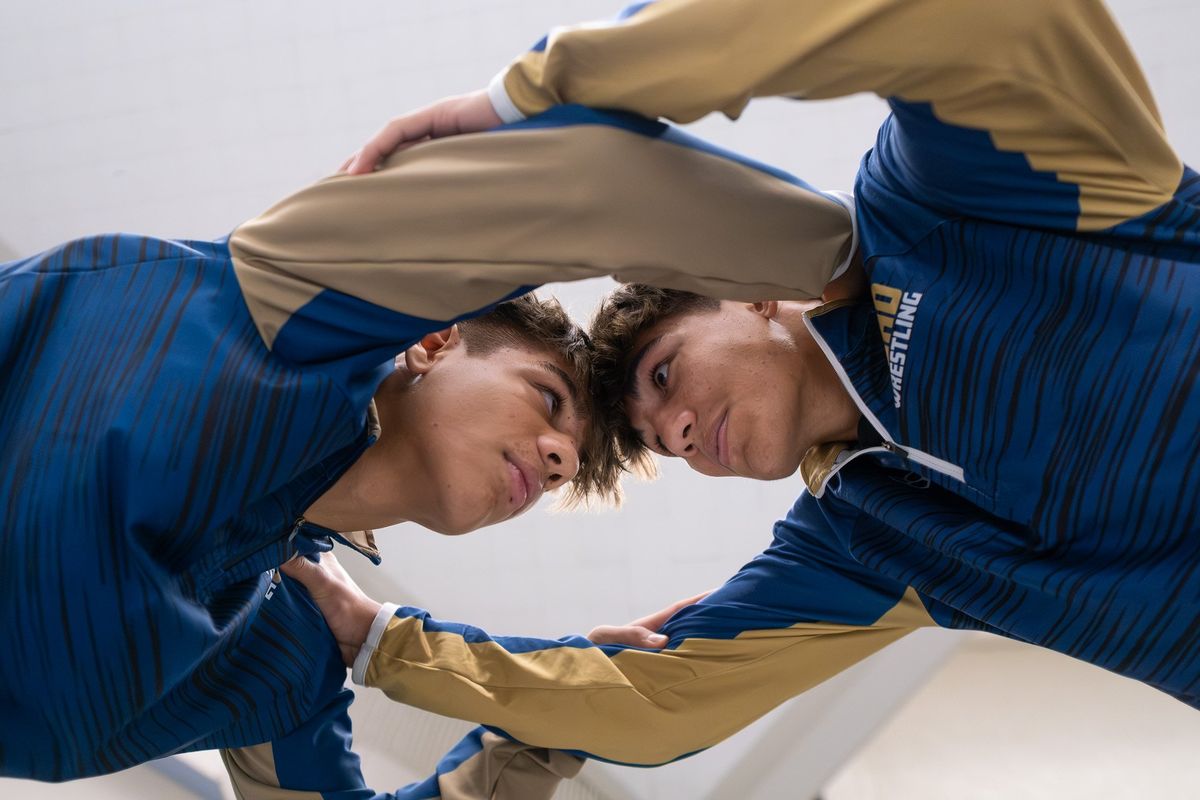 Brothers Trandyn Lundquist, left, and Kaysic Lundquist – posing for a picture at the Lakeside Takedown Tournament last week – are two of the top wrestlers for Mead. (Madison McCord/For The Spokesman-Review)