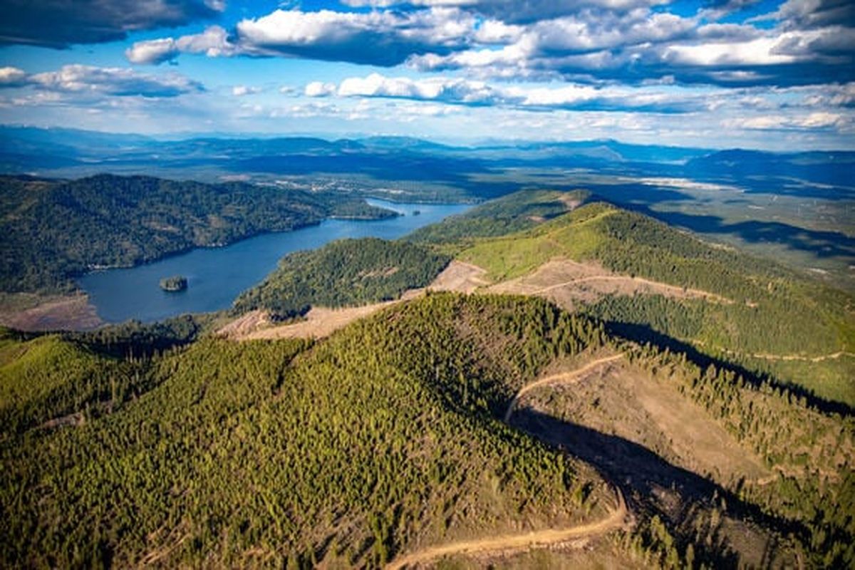 An aerial view of land included in a conservation easement recently placed on Inland Empire Paper Company land in North Idaho.  (Courtesy of Kestrel Aerial Services)