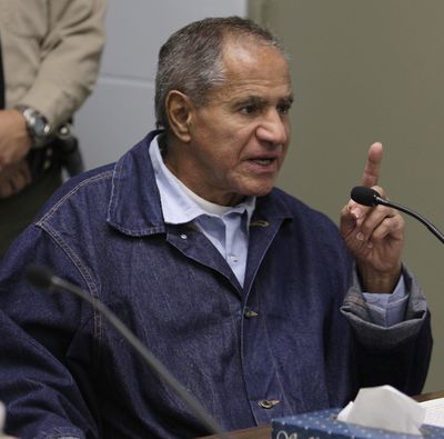 Sirhan Sirhan gestures during a parole board hearing Wednesday at the Pleasant Valley State Prison in Coalinga, Calif. (Associated Press)