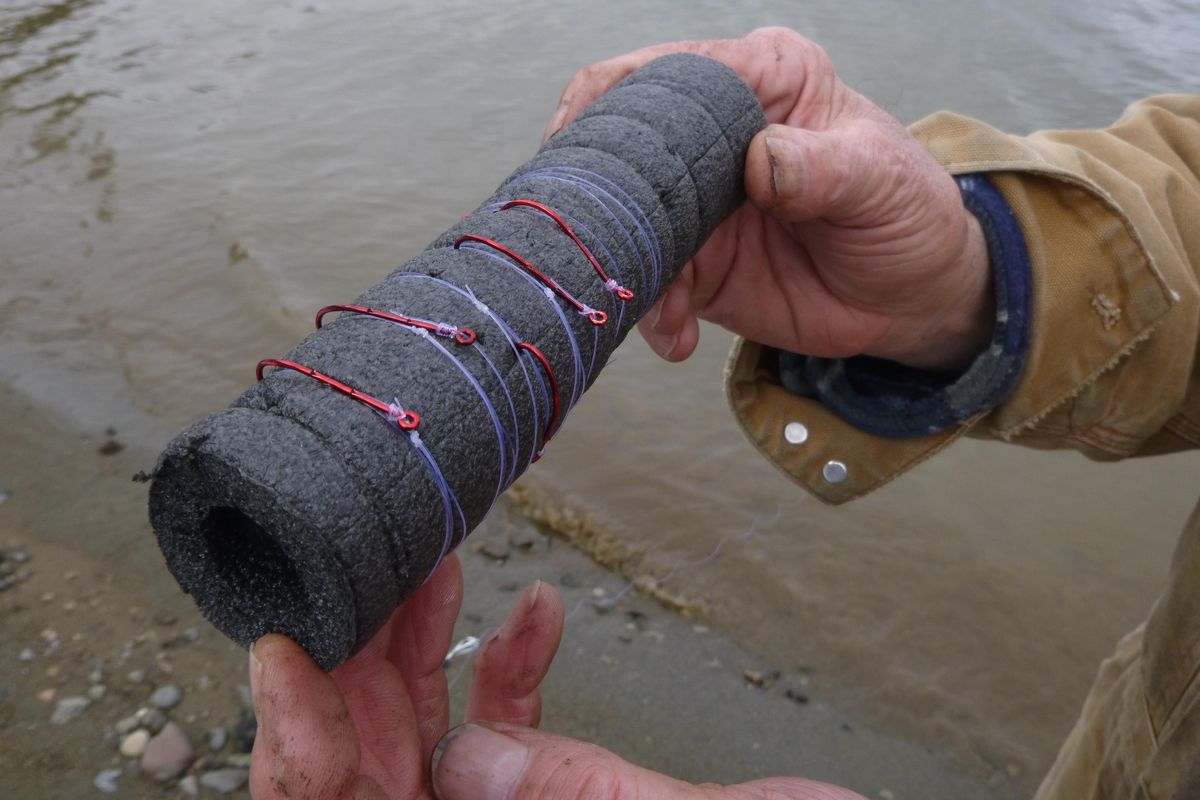 Hooks and leaders can be pre-rigged and ready in an instant by wrapping them on a tube of foam pipe insulation. (Rich Landers / The Spokesman-Review)
