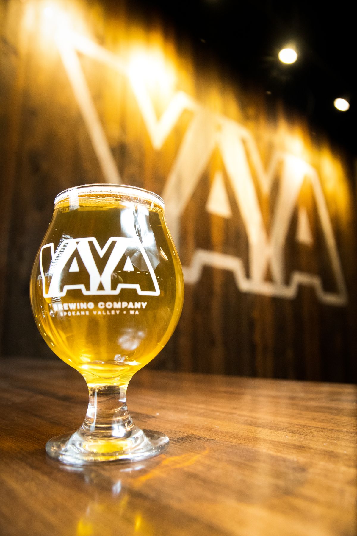 The 1603 Kolsch Style is pictured in the YaYa Brewing Co. taproom in Spokane Valley on Dec. 16. YaYa Brewing, owned by brothers Chris and Jason Gass, recently celebrated its first anniversary in business and is open for to-go orders at 11712 E. Montgomery Drive. (Libby Kamrowski/ THE SPOKESMAN-REVIEW)