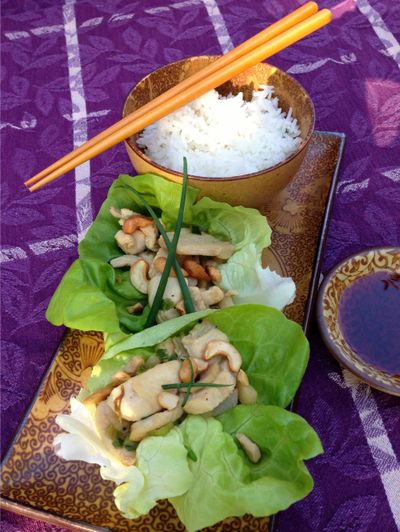 Chicken and Cashew Lettuce Wraps are light and satisfying on a hot night. They come together quickly so there’s no toiling over a hot stove. (Lorie Hutson)