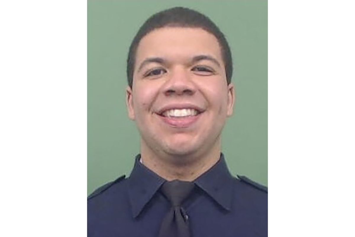 In an undated photo provided by the New York City Police Department, NYPD Officer Jason Rivera, who was killed in a police shooting, Friday, Jan. 21, 2022, in New York City, is seen. Officials say Rivera, 22, has been killed and fellow officer Wilbert Mora, 27, was critically wounded in a shooting in the Harlem neighborhood of New York. The officers had been responding to a call Friday about an argument between a woman and her adult son.  (HOGP)