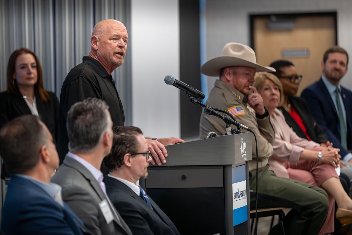 Safe and Healthy Spokane Task Force member Mike Sparber, with Spokane Regional Law and Justice Department, speaks during a news conference Thursday in Spokane. The task force unveiled their recommendations for delivering a community-built road map to transform the Spokane region’s approach to public safety and behavioral health. (COLIN MULVANY/THE SPOKESMAN-REVIEW)