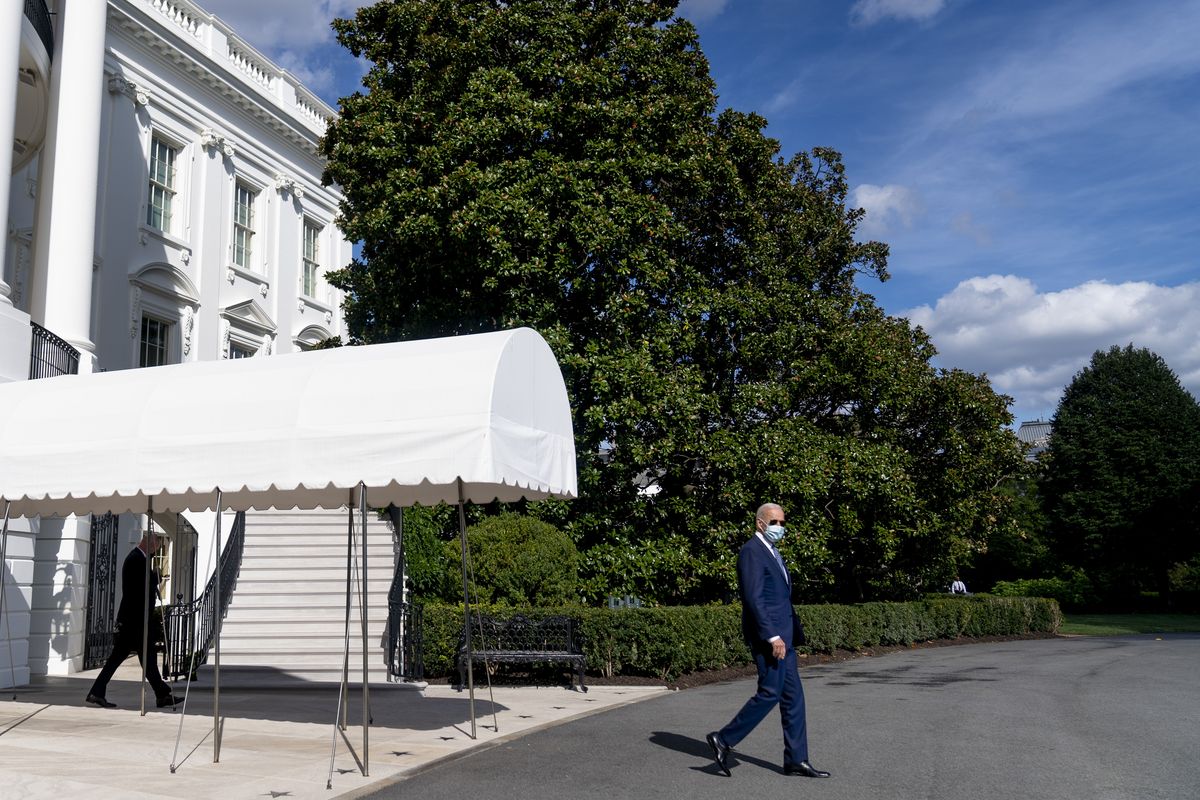President Joe Biden walks towards Marine One on the South Lawn of the White House in Washington, Monday, Sept. 20, 2021, for a short trip to Andrews Air Force Base, Md., and then on to New York ahead of a United Nations General Assembly meeting. (Andrew Harnik)