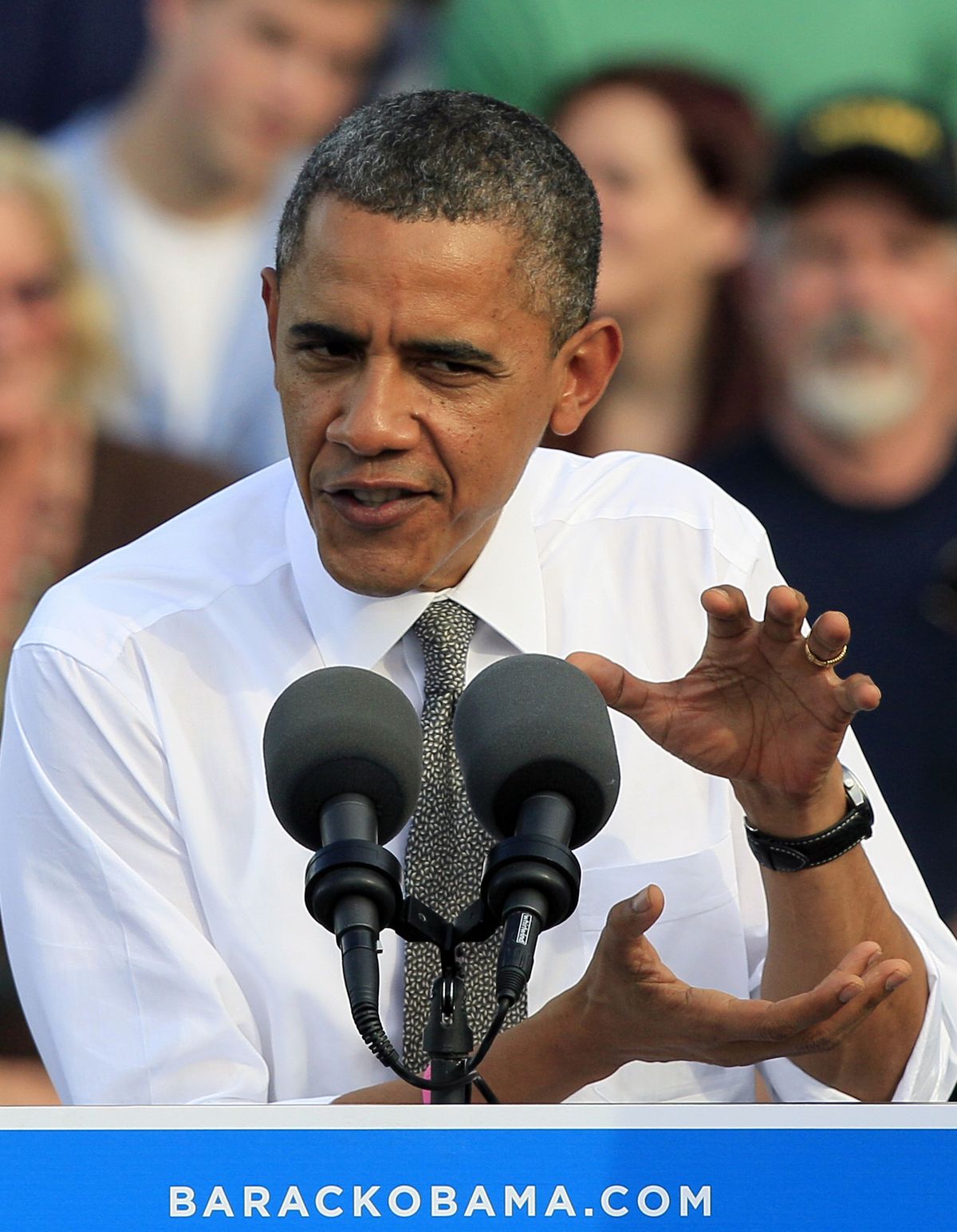 Obama appears at a rally Tuesday in Dayton, Ohio. (Associated Press)