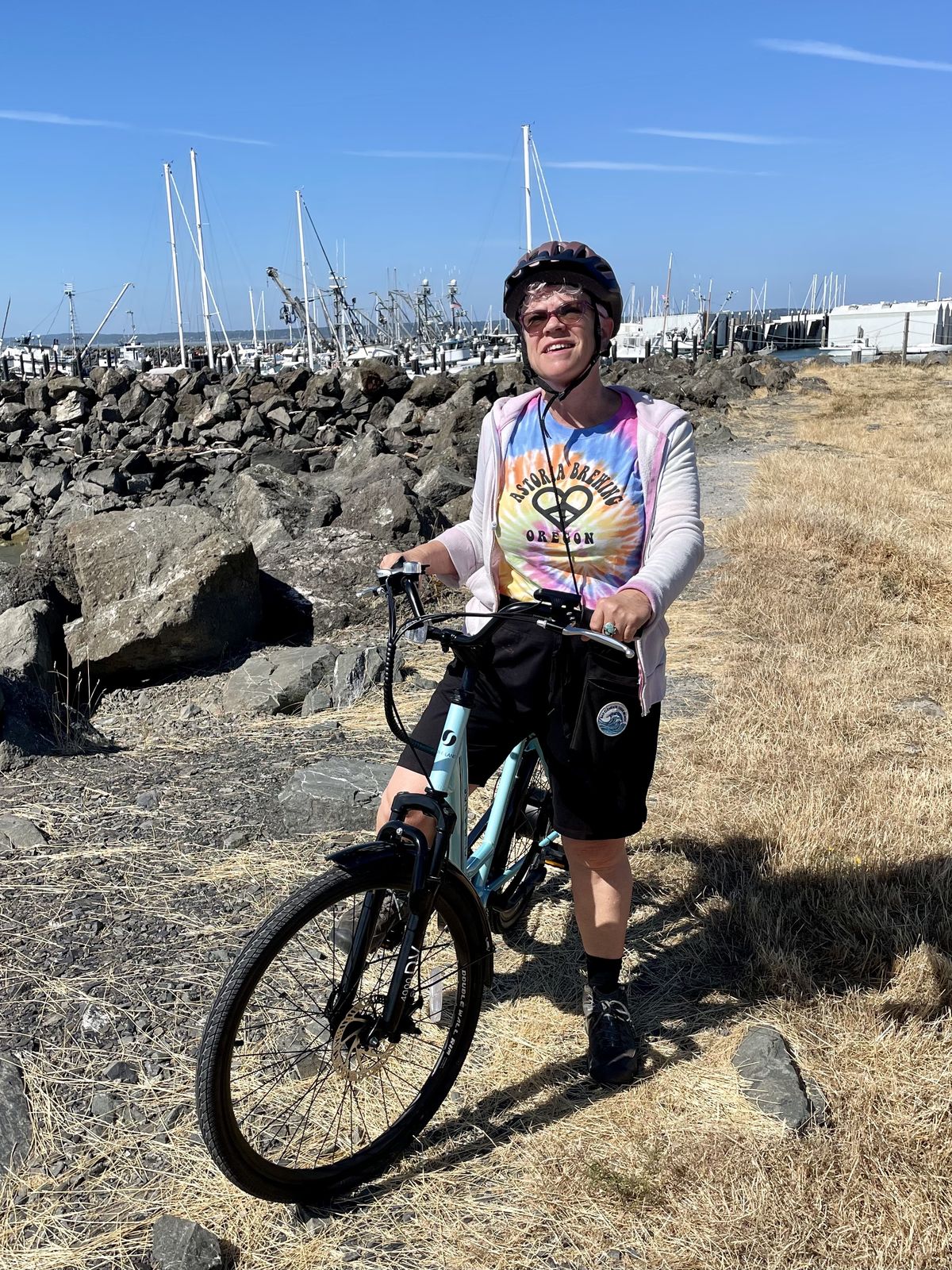 Leslie on her new e-bike on the waterfront in Bellingham. (John Nelson)